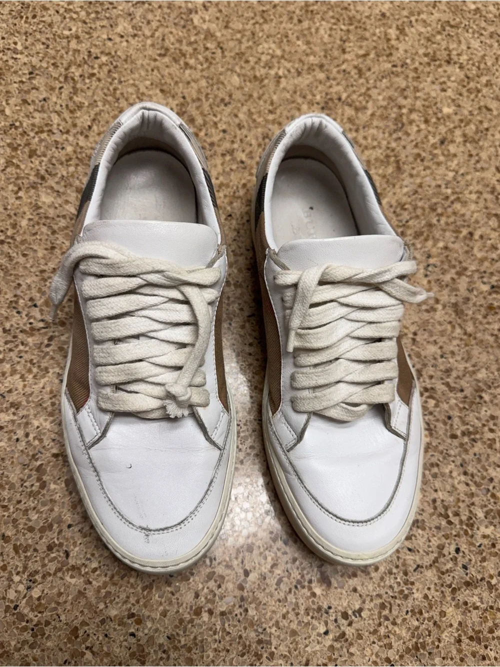 Burberry Tan Check & White Low-Top Sneakers for Men